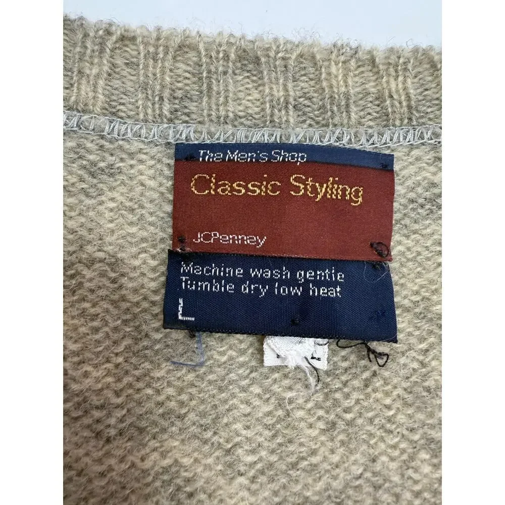 Vintage Shetland Wool Sweater Vest Heather Oatmeal Classic Cozy Large Tall